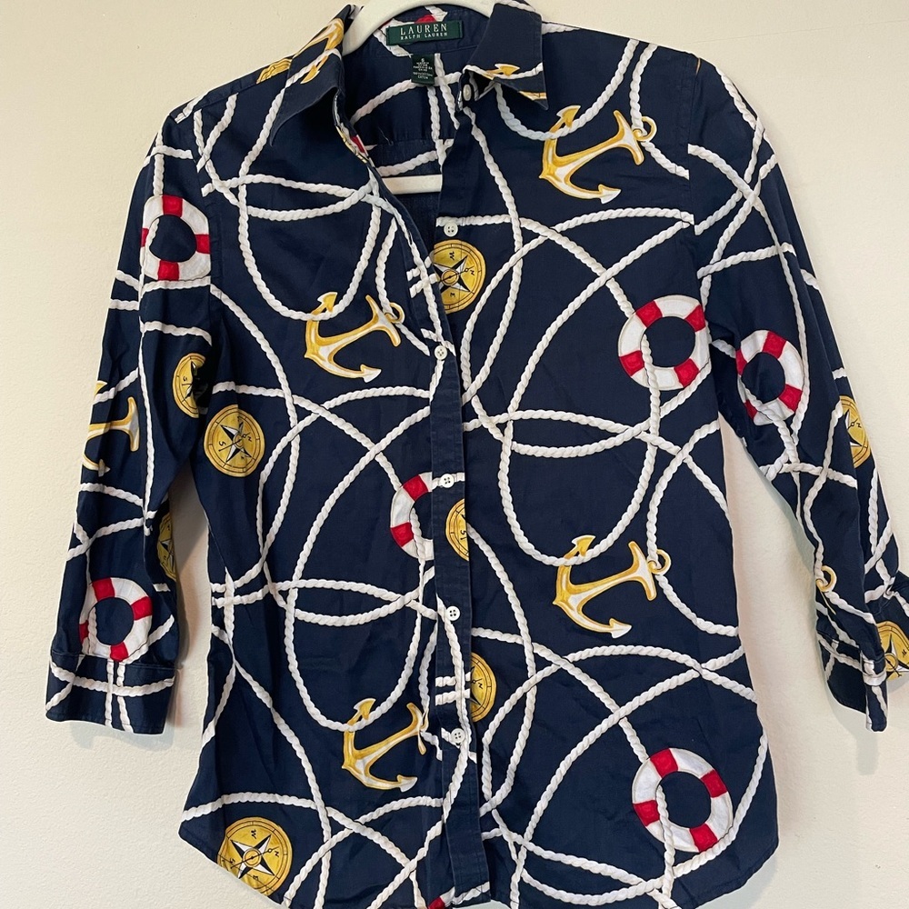 CLOSING SALE! Lauren Ralph Lauren Navy Print Blouse S Women